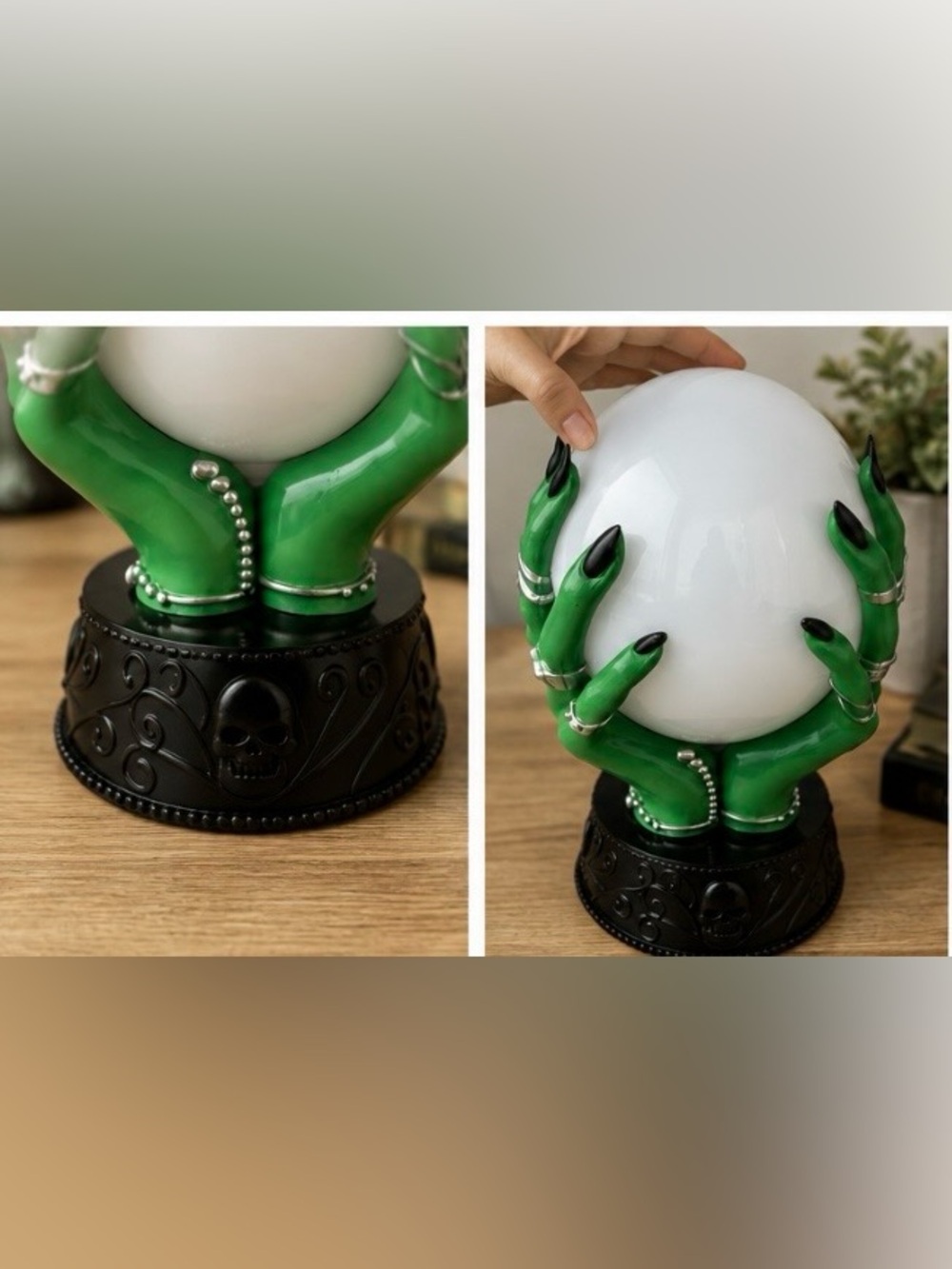 Mystic Green Witch Hands LED Crystal Ball Lamp, Light Up Halloween Crystal Ball - Picture 6 of 9